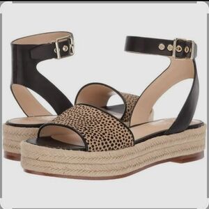 Vince Camuto Black & Leopard Espadrille Wedge Sandals